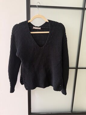 Everlane Black V-Neck Chunky Knit Sweater
